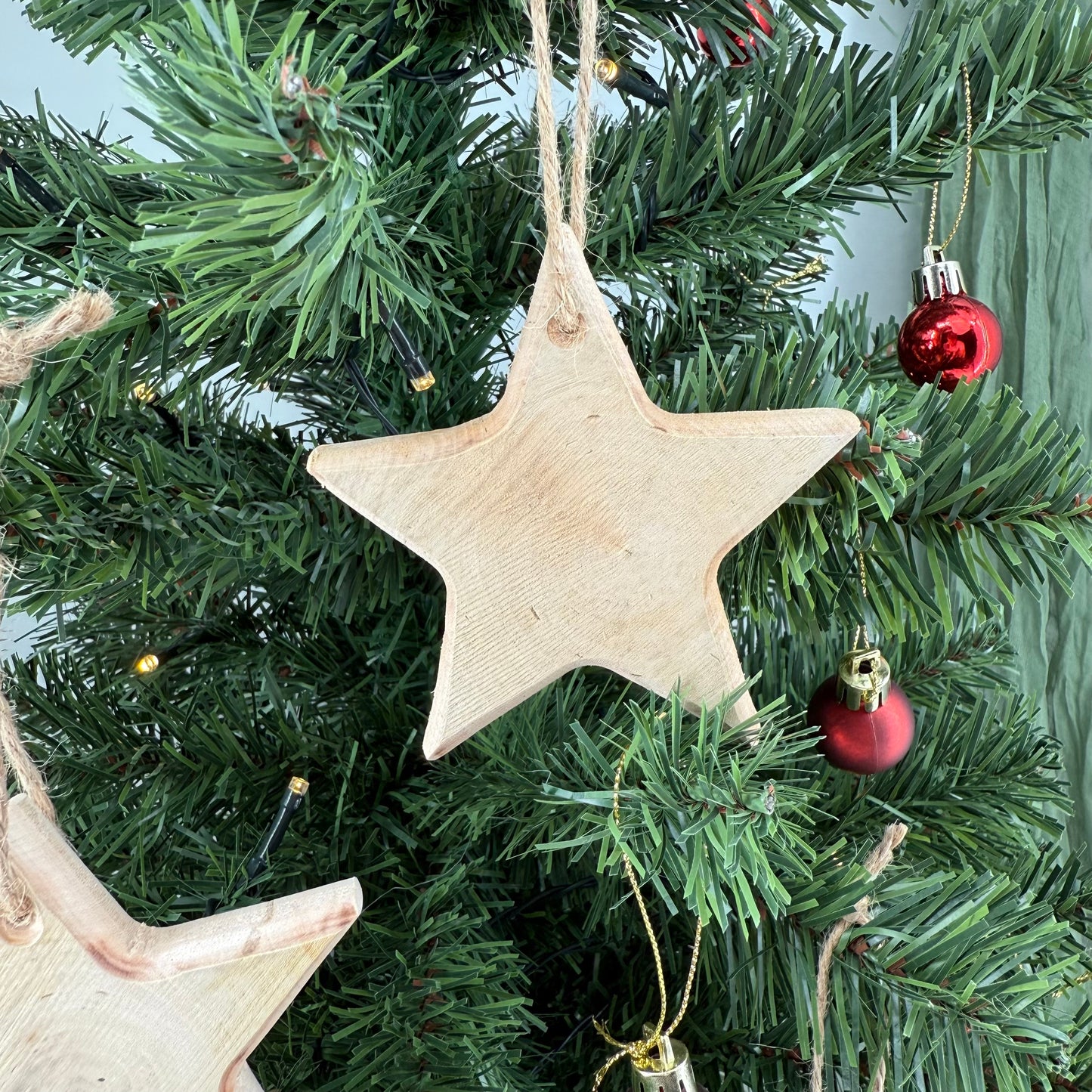 Set of 3 Handmade Wooden Christmas Decorations - Rustic Hanging Ornaments