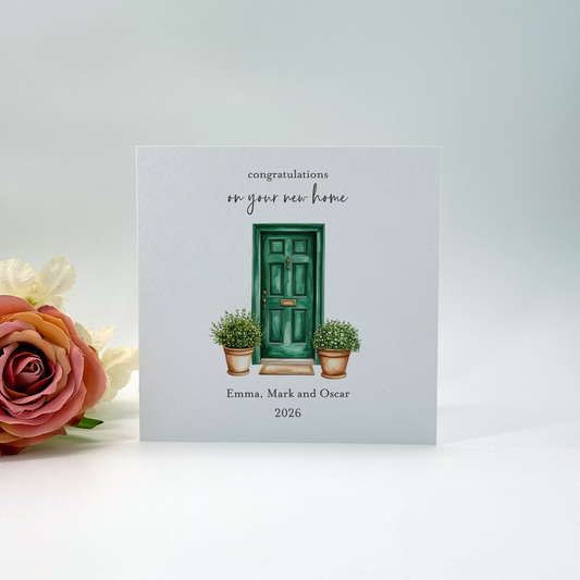 Personalised New Home Green Door Watercolour Card