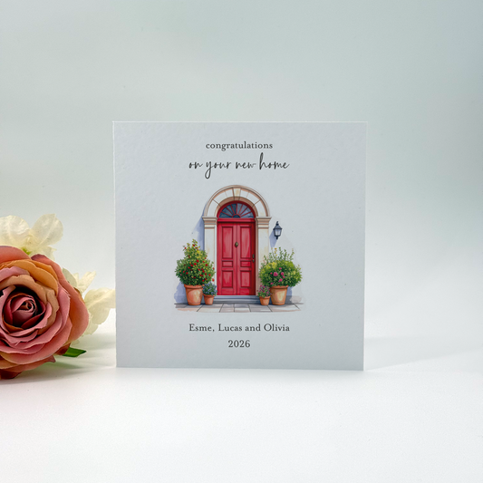 Personalised New Home Red Door Watercolour Card