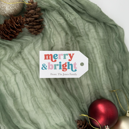 Merry & Bright Gift Tags - Colourful Personalised Christmas Tags Set of 6