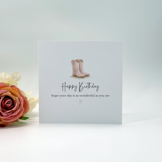 Pink Cowboy Boots Birthday Card