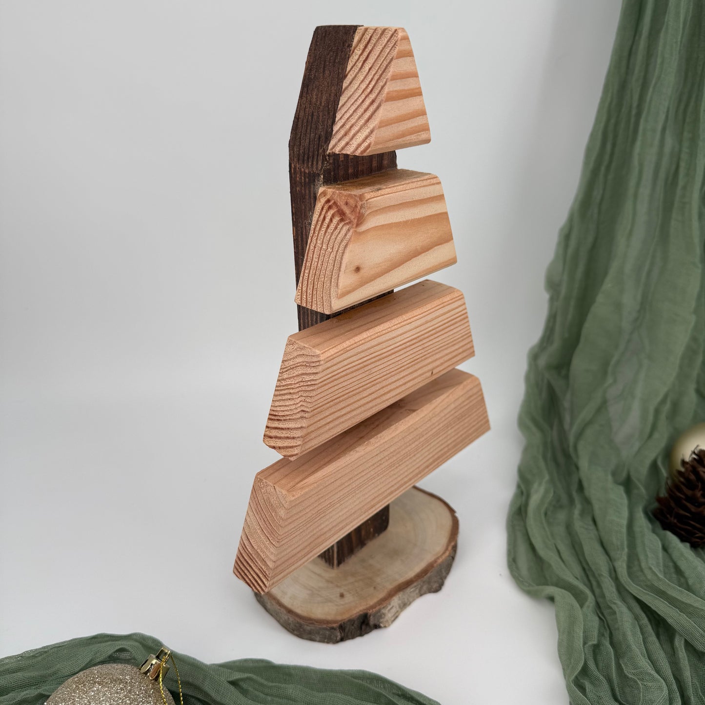 Handmade Wooden Christmas Tree Small - Rustic Larch Timber Decoration