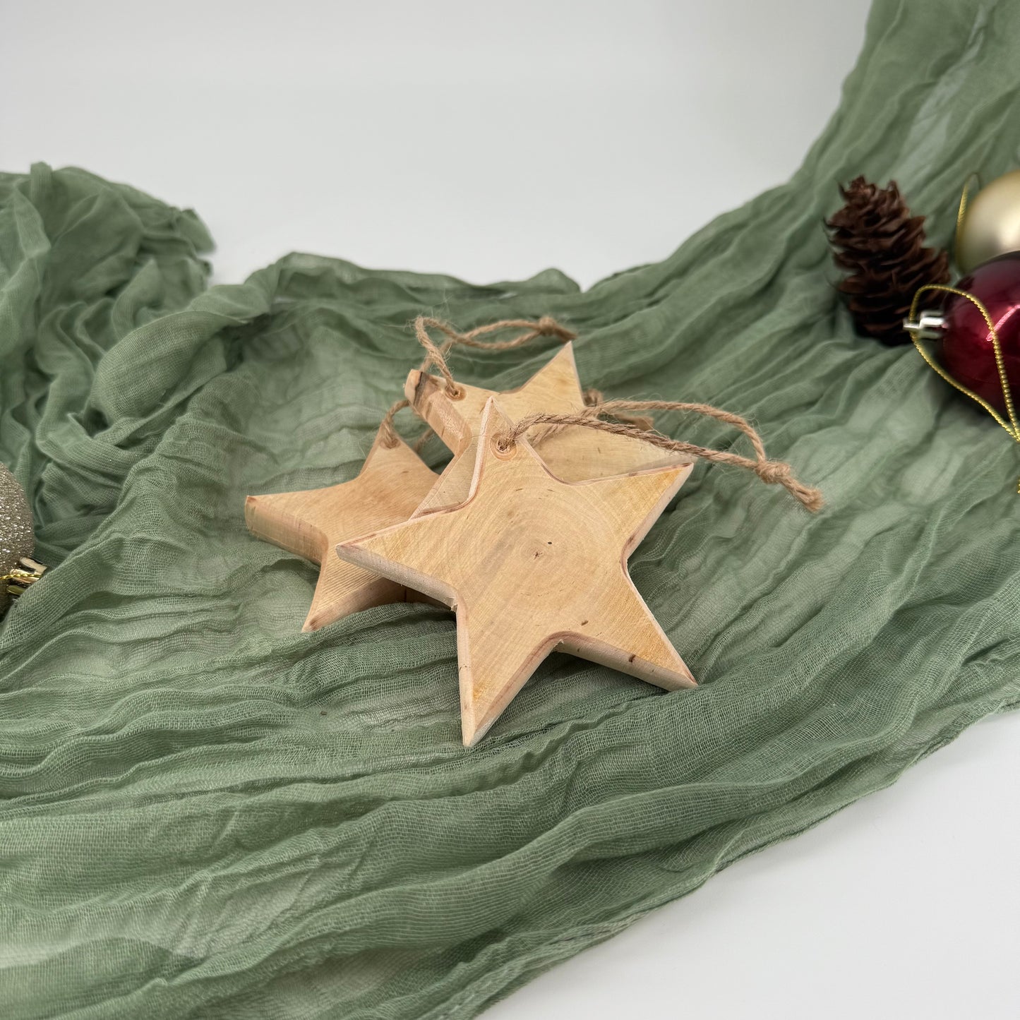 Set of 3 Handmade Wooden Christmas Decorations - Rustic Hanging Ornaments