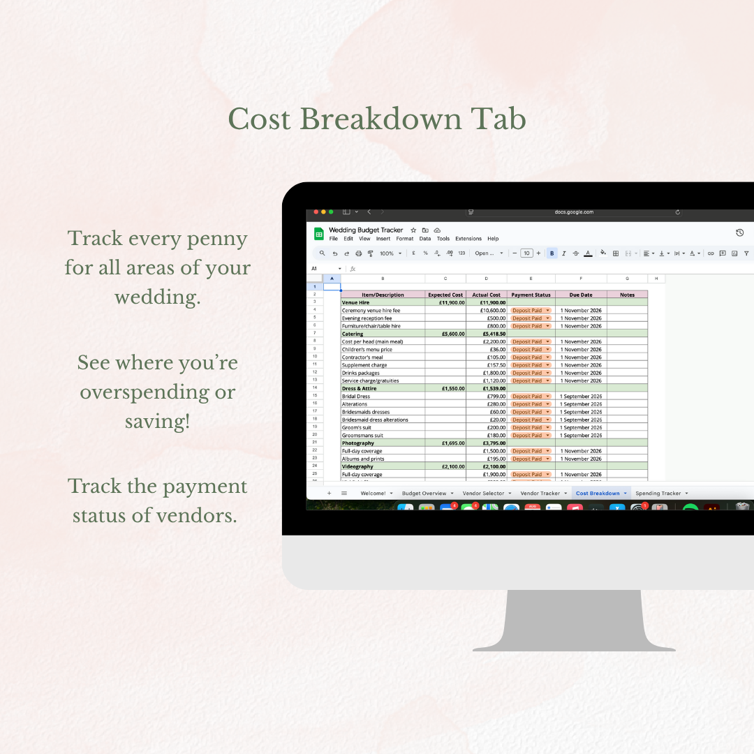 Ultimate Wedding Budget Spreadsheet - Editable Google Sheets Template
