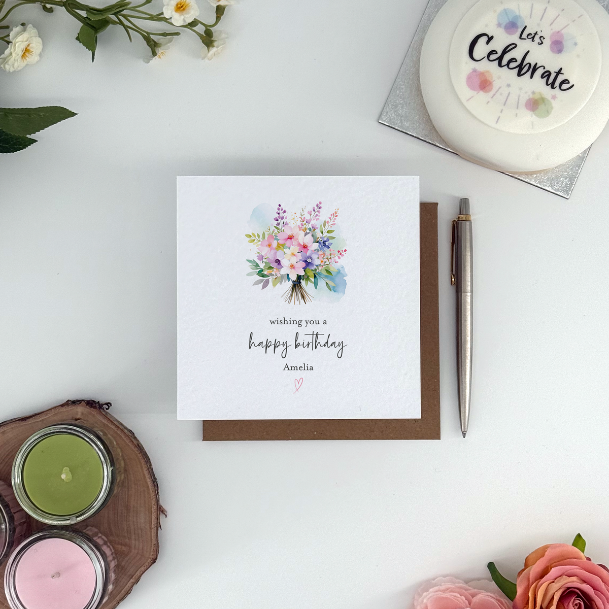 Personalised Bunch of Flowers Happy Birthday