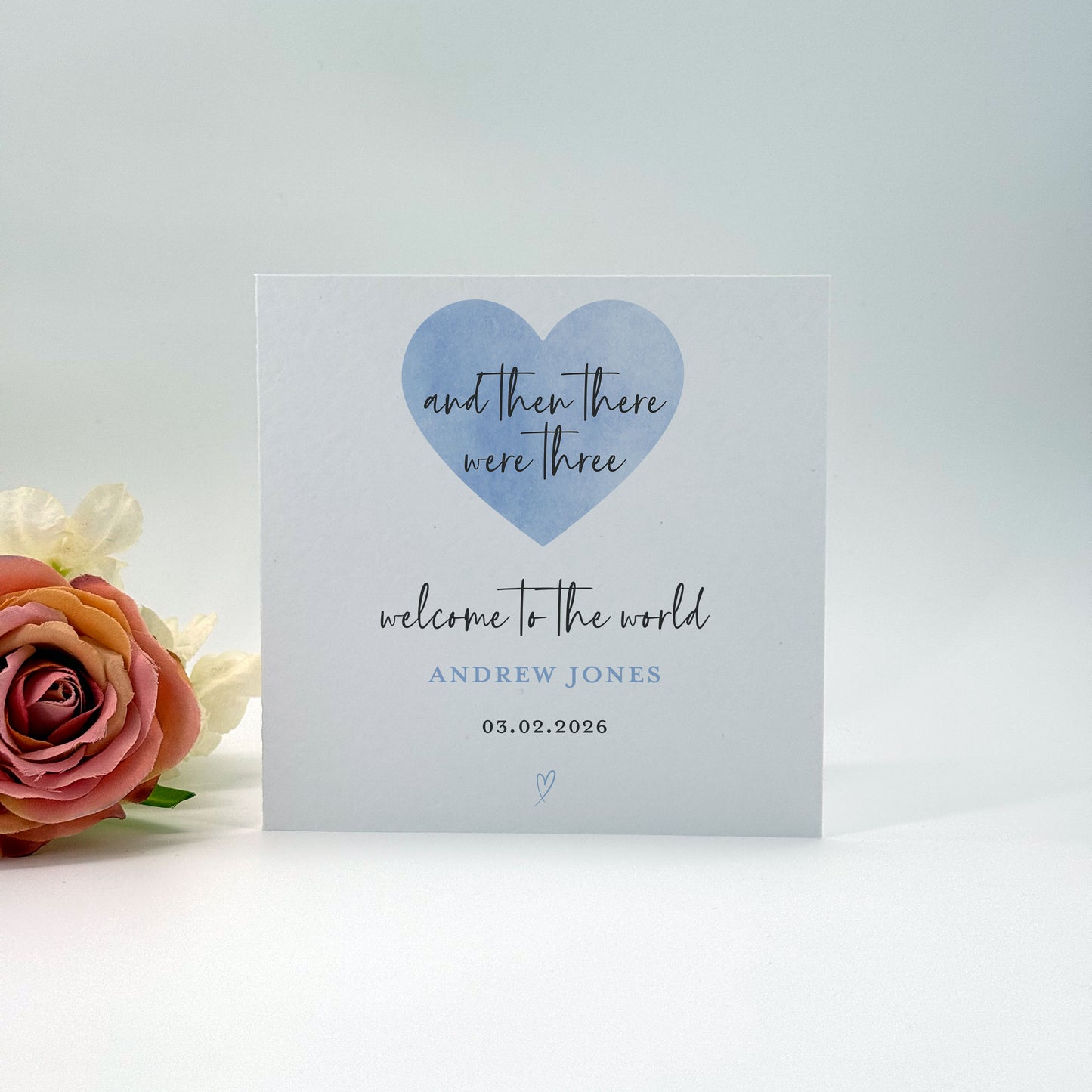And Then There Were Three Card | Personalised New Baby Boy Card
