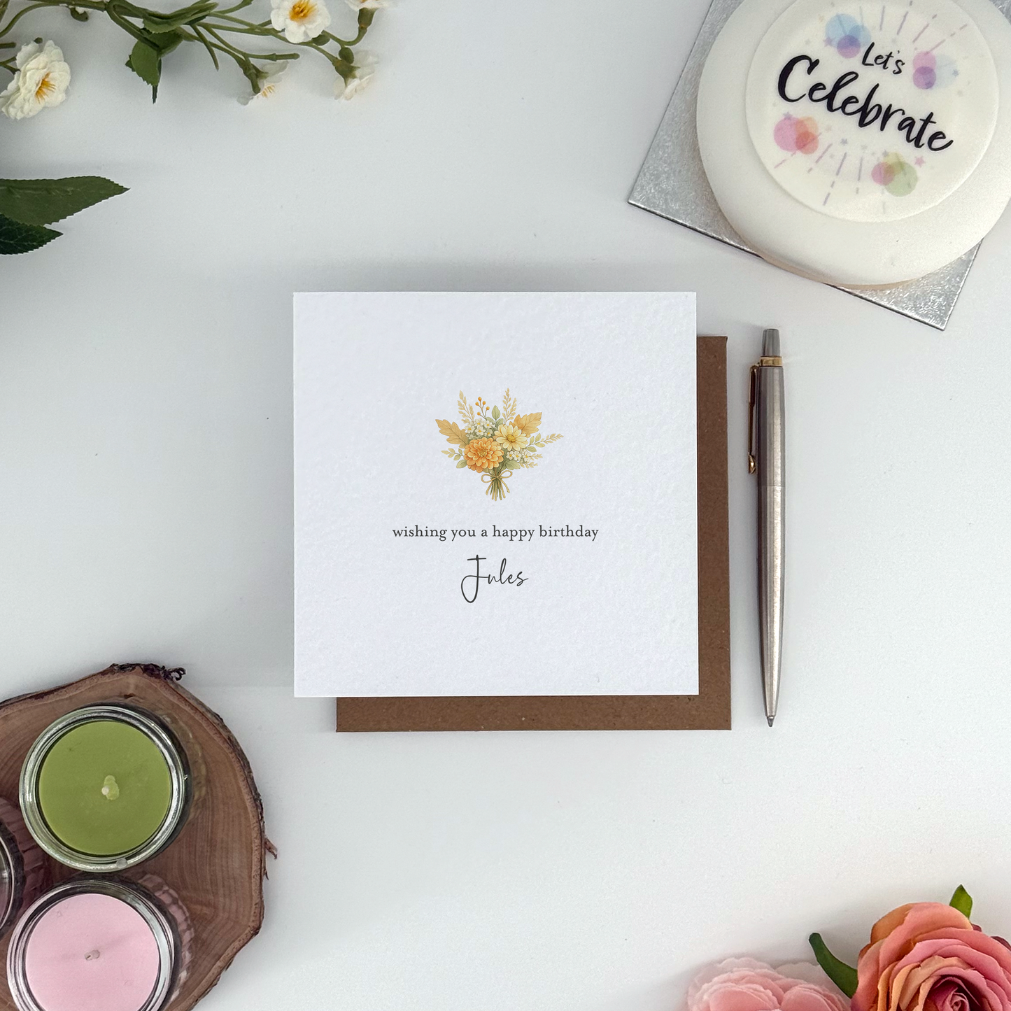 Personalised Autumn Floral Birthday Card