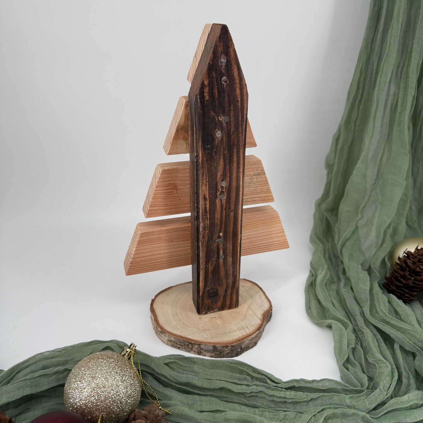 Handmade Wooden Christmas Tree Small - Rustic Larch Timber Decoration