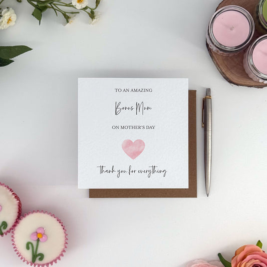 To My Amazing Bonus Mum Mother’s Day Card - Watercolour Heart Card