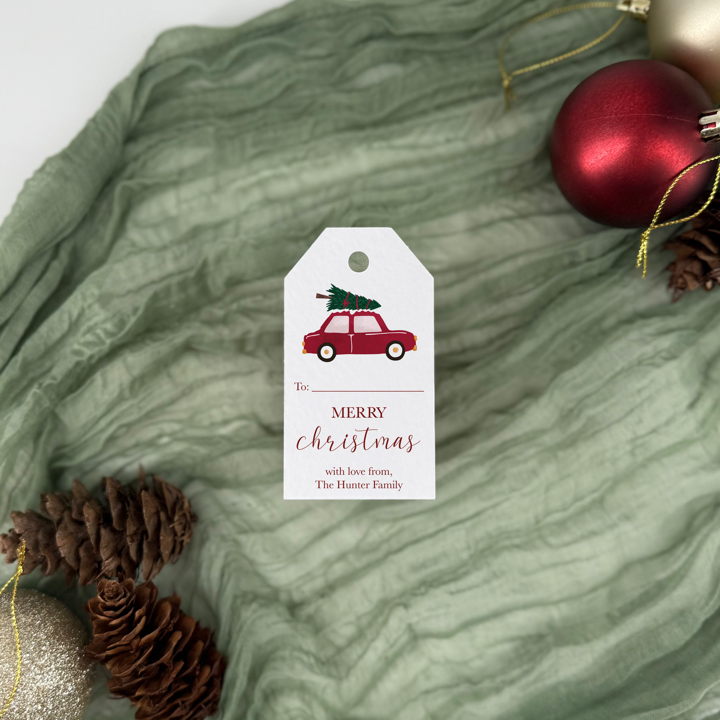 Personalised Christmas Gift Tags - Red Car Tree Design (Pack of 6)