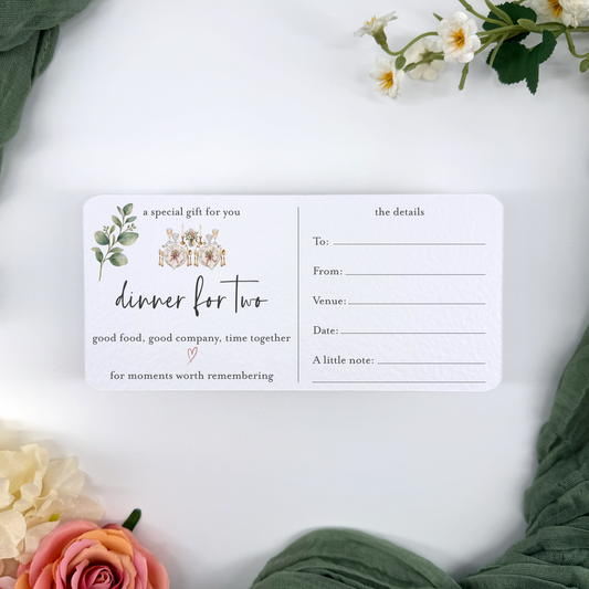 Dinner For Two Experience Gift Voucher
