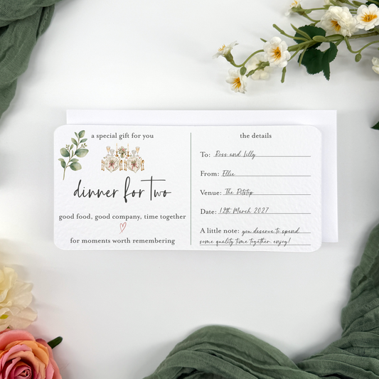 Dinner For Two Experience Gift Voucher