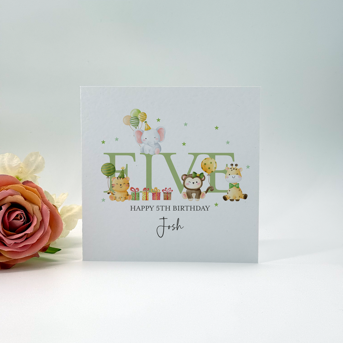 Personalised Animal Themed Fifth Birthday Card