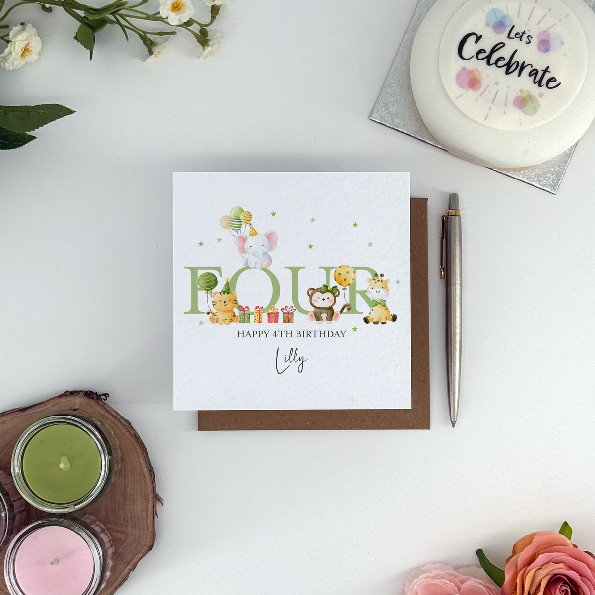Personalised Animal Themed Fourth Birthday Card
