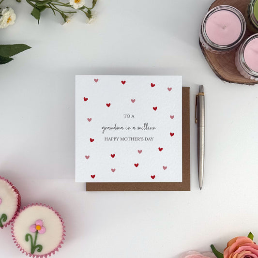 Grandma In A Million - Mother’s Day Card - Romantic Heart Design