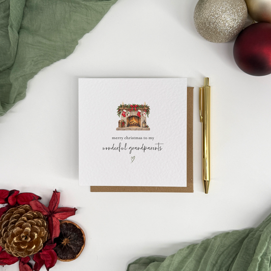 Wonderful Grandparents Fireplace Christmas Card