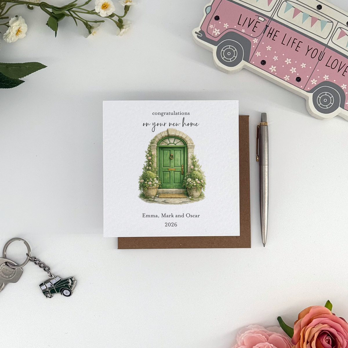 Personalised New Home Green Door Watercolour Card