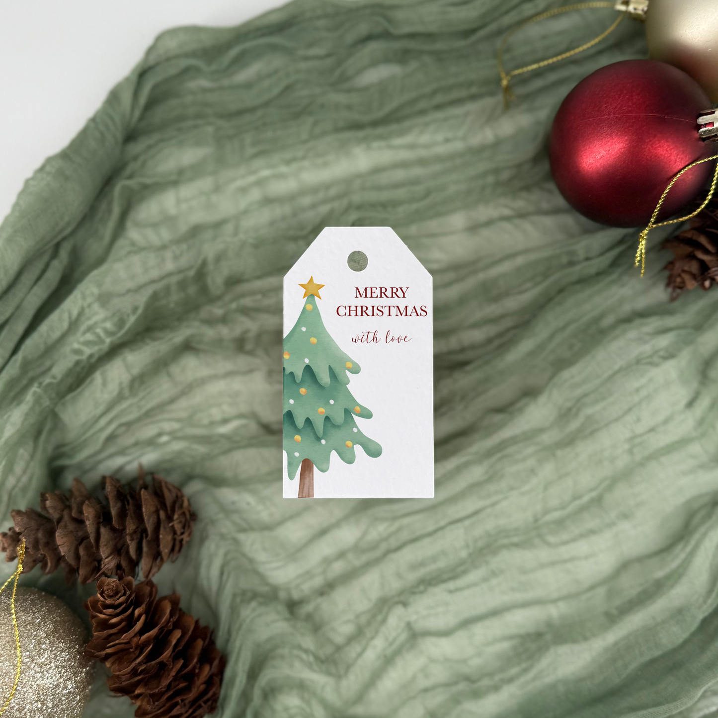 Christmas Tree Illustrated Gift Tags - Pack of 6 Festive Tags