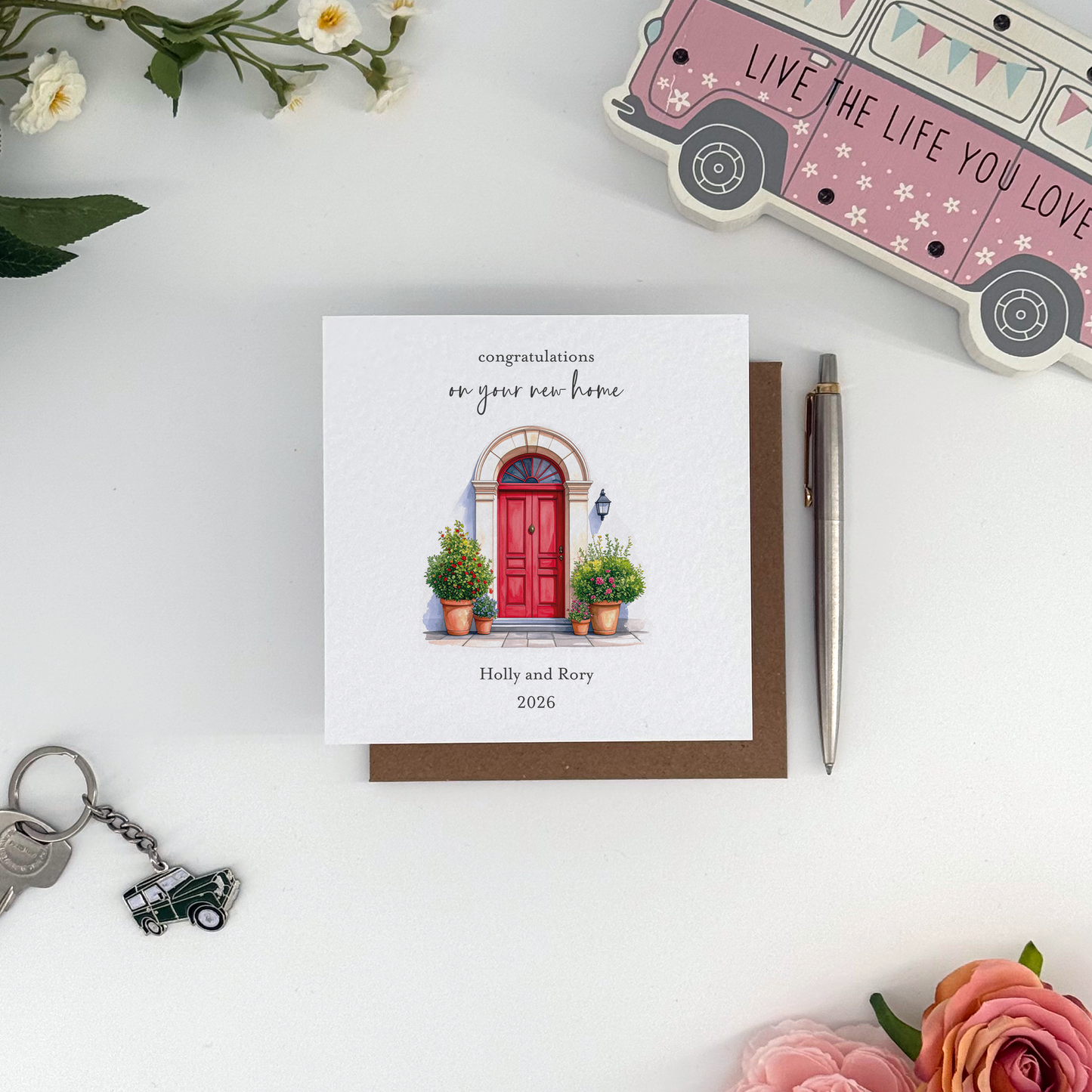 Personalised New Home Red Door Watercolour Card