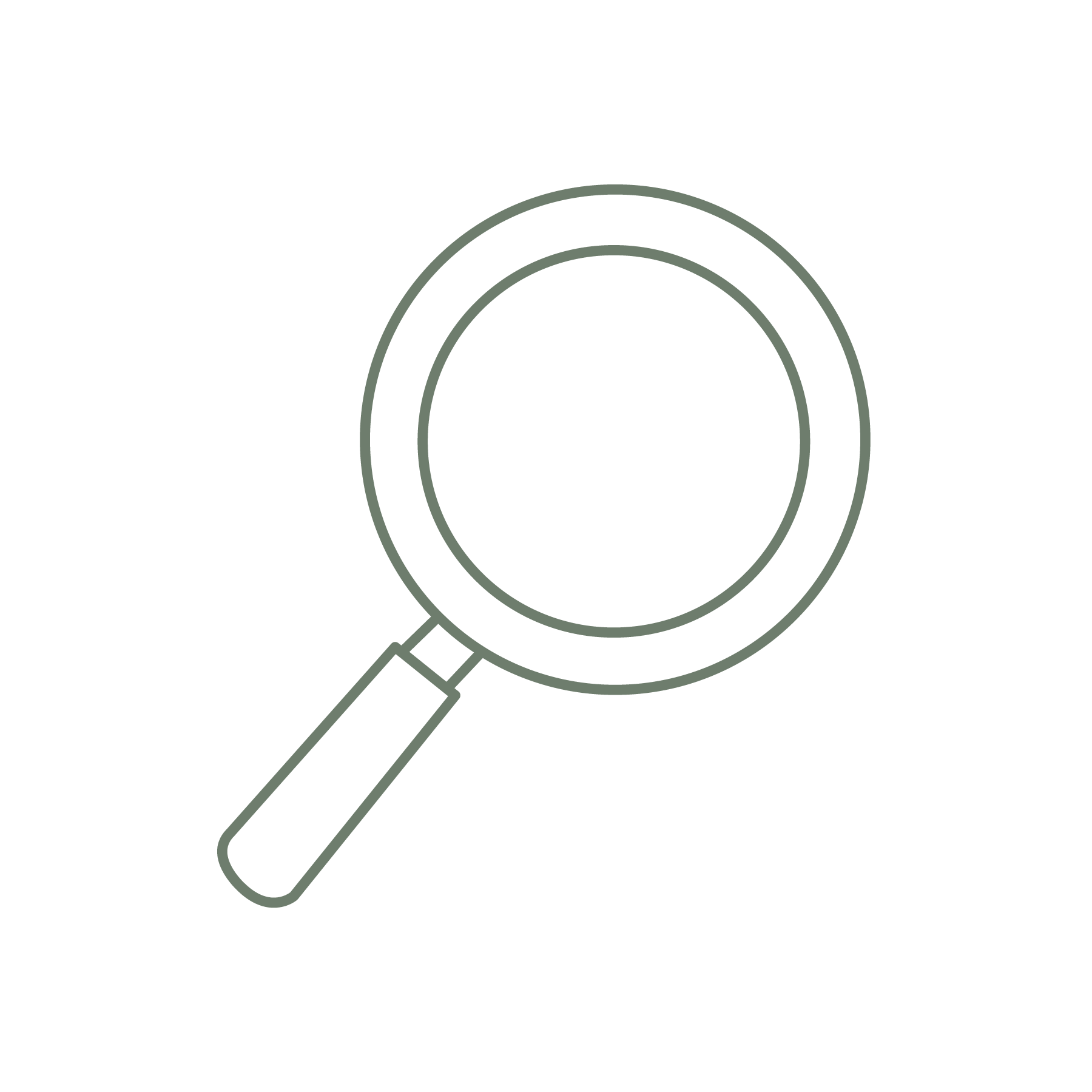 Outline of a magnifying glass on a white background