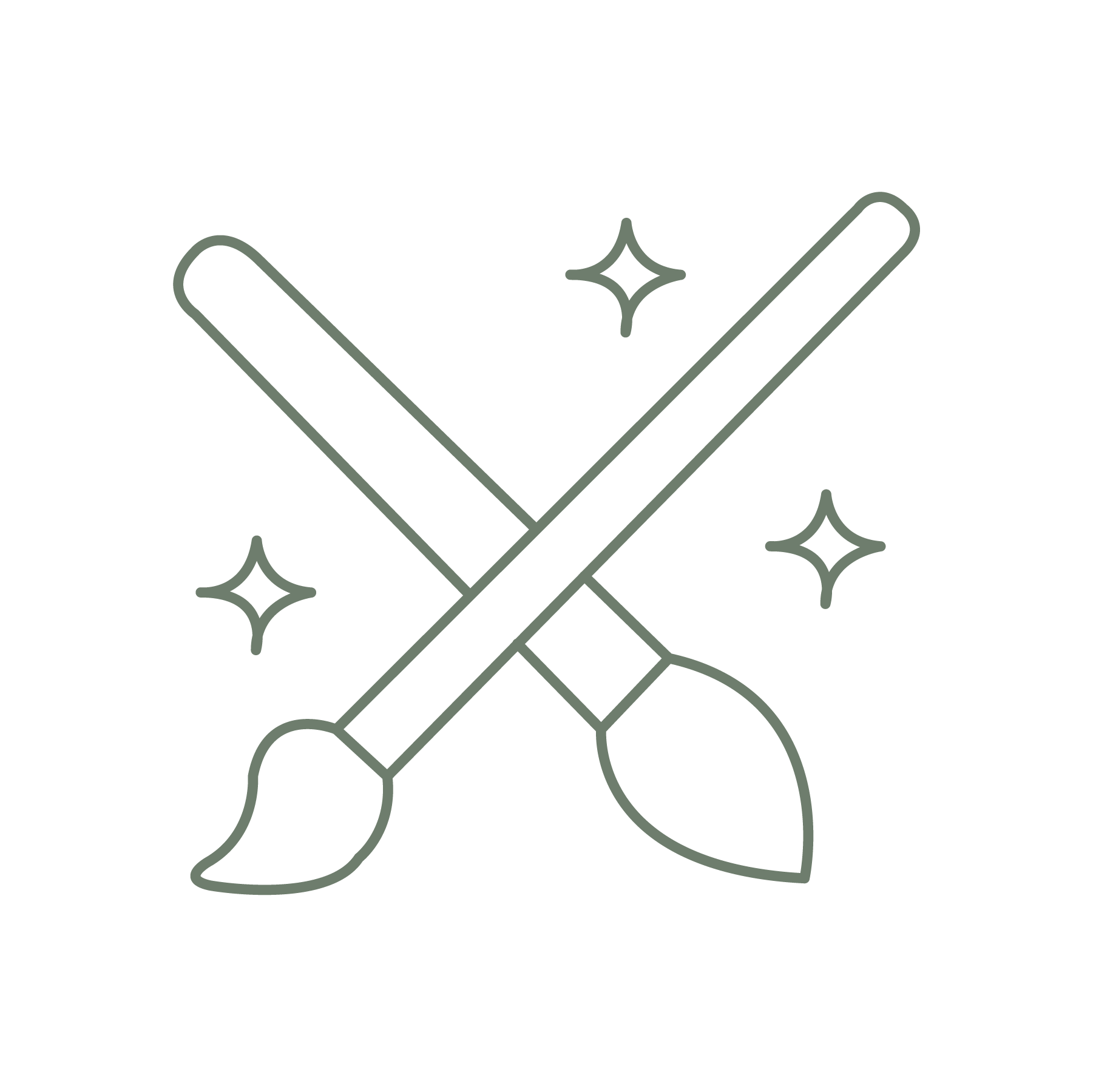 Two crossed paintbrushes with stars on a white background