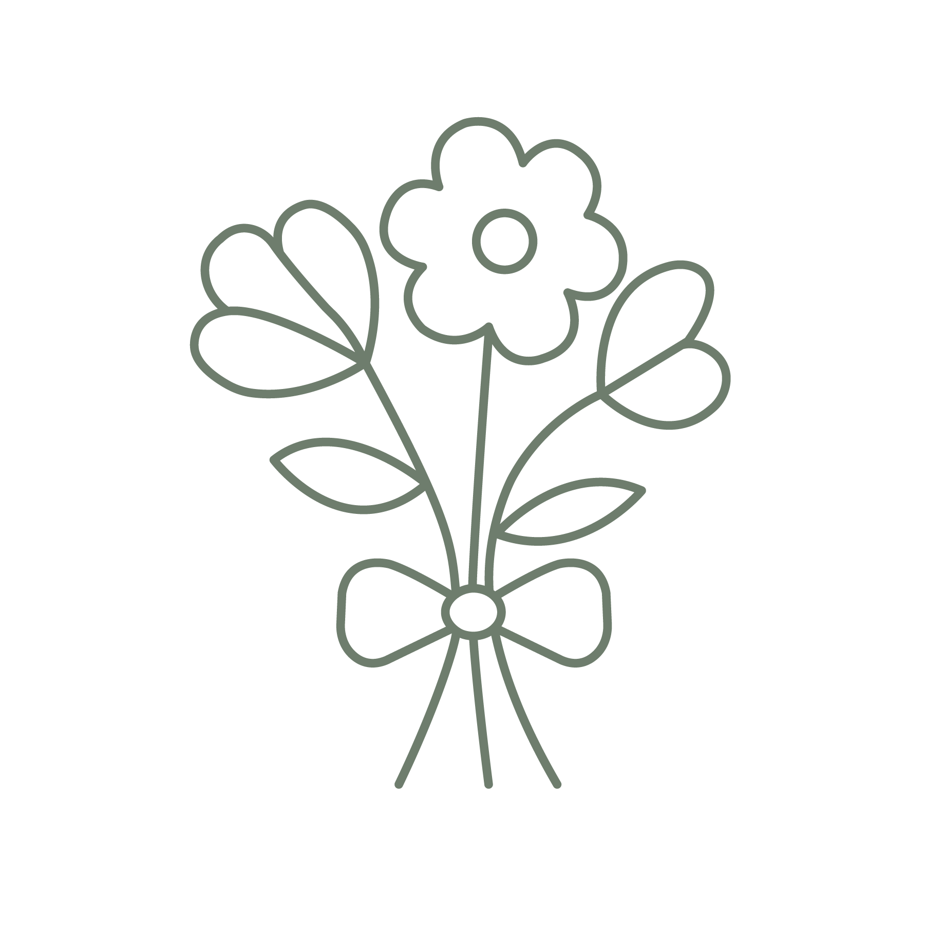 Simple line drawing of a flower with a bow on a white background