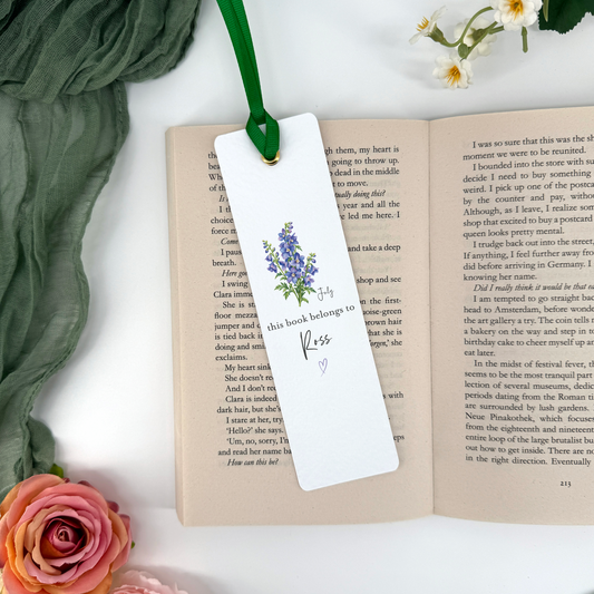 Personalised July Birth Flower Bookmark