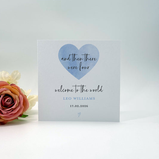 And Then There Were Four Card | Personalised New Baby Boy Card