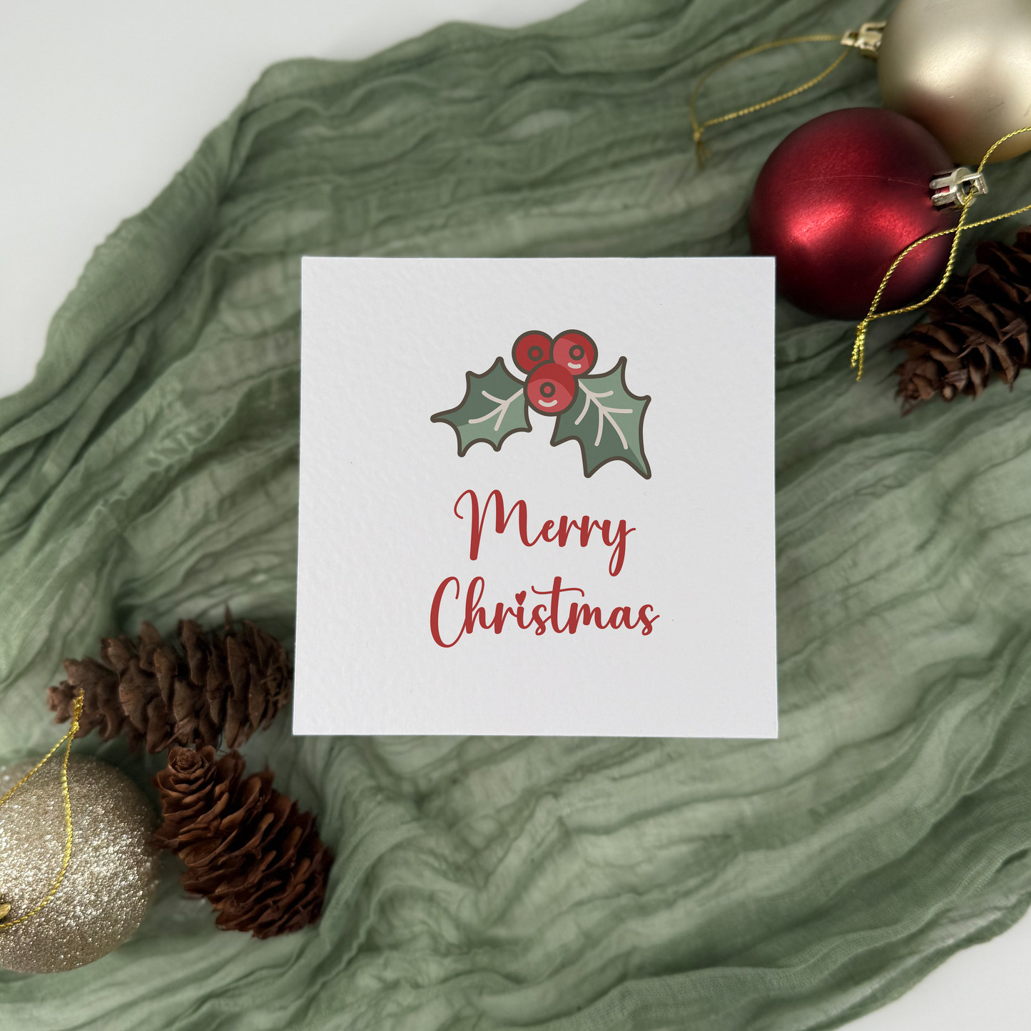 Holly Christmas Card - Handmade UK