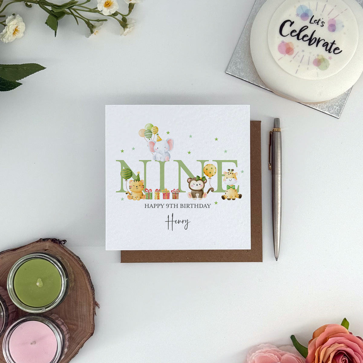 Personalised Animal Themed Ninth Birthday Card