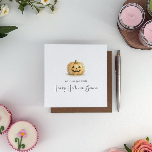 Personalised No Tricks, Just Treats Halloween Card