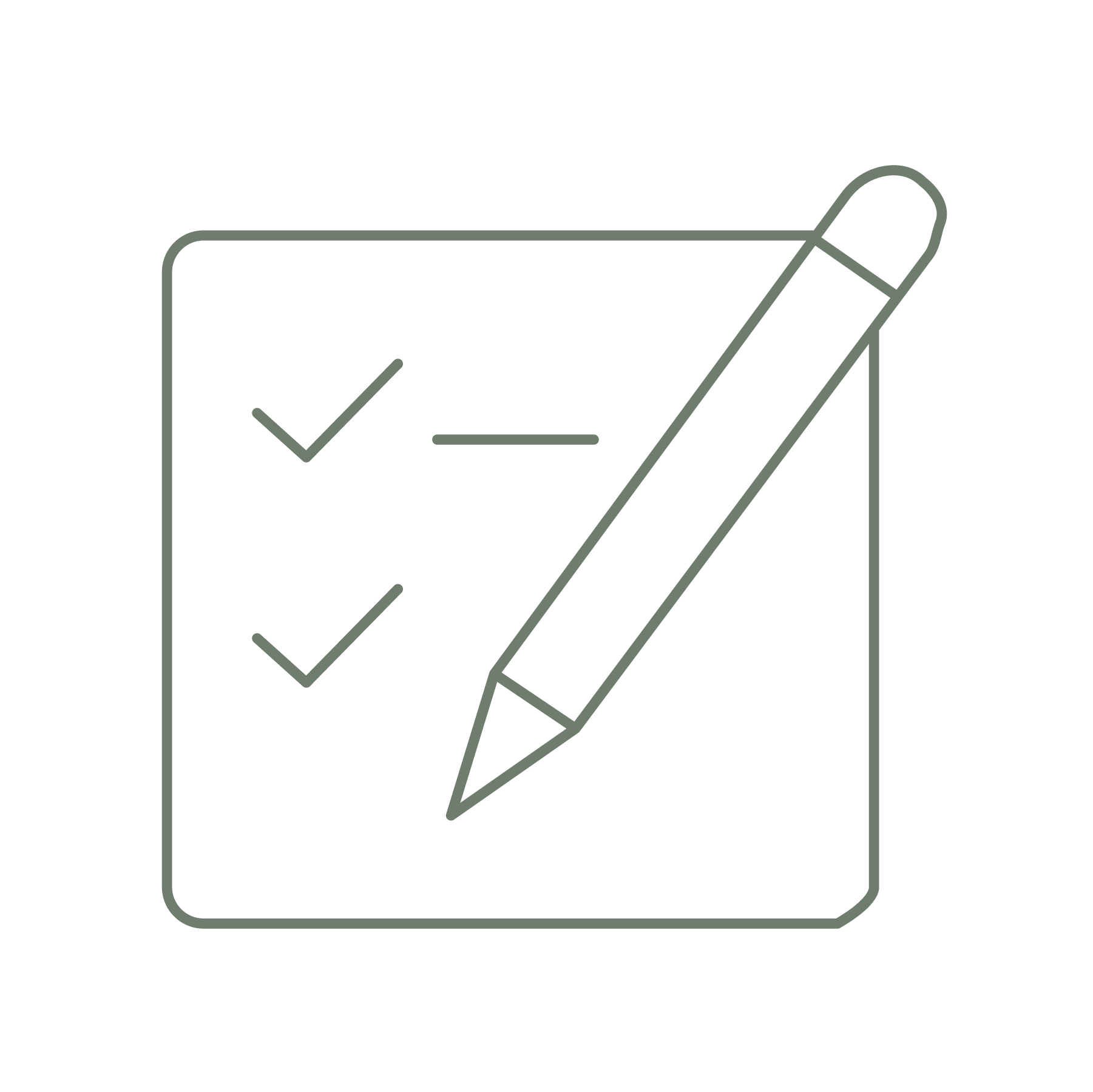 Icon of a pencil and checkmarks on a white background