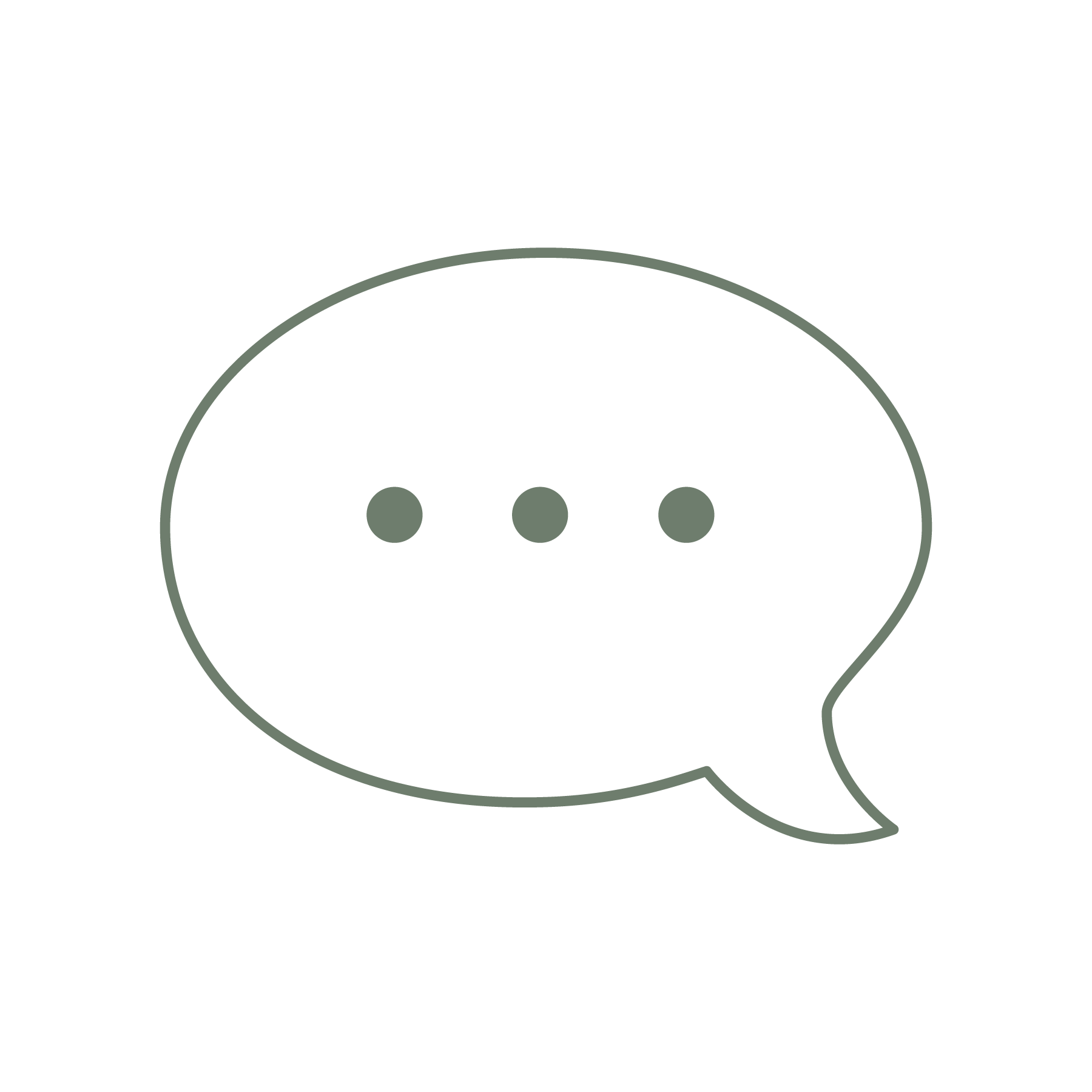 Outline of a speech bubble with three dots inside on a white background
