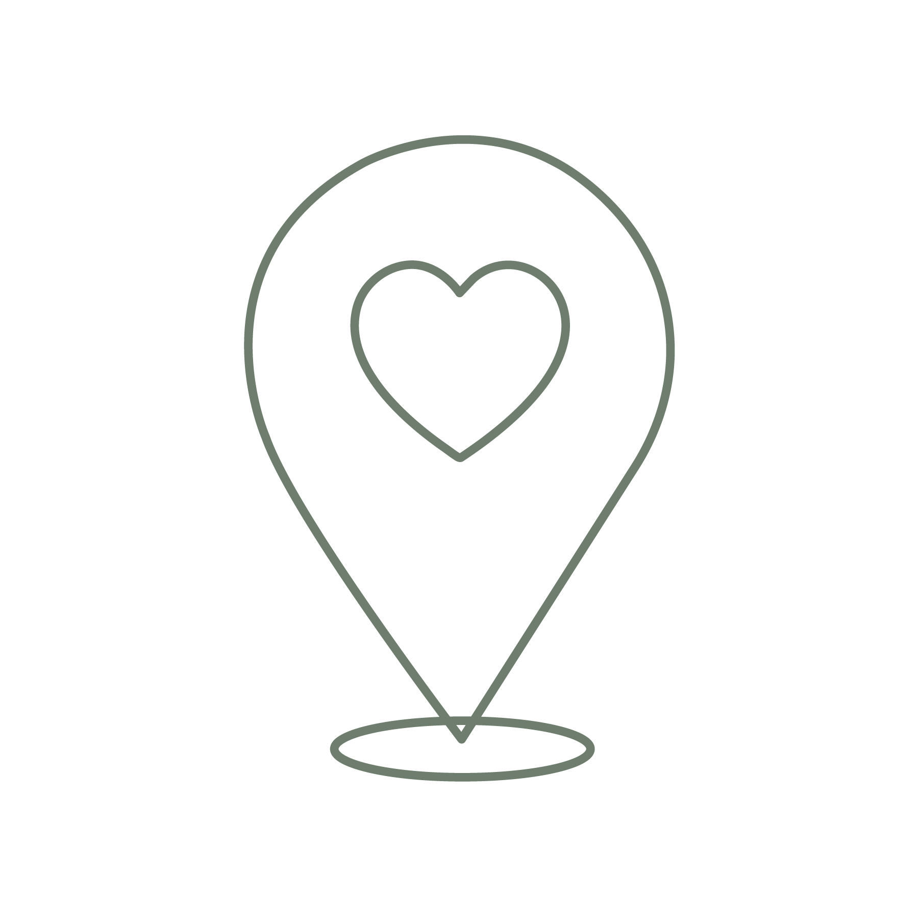 Map pin icon with a heart symbol on a white background