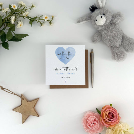 And Then There Were Four Card | Personalised New Baby Boy Card