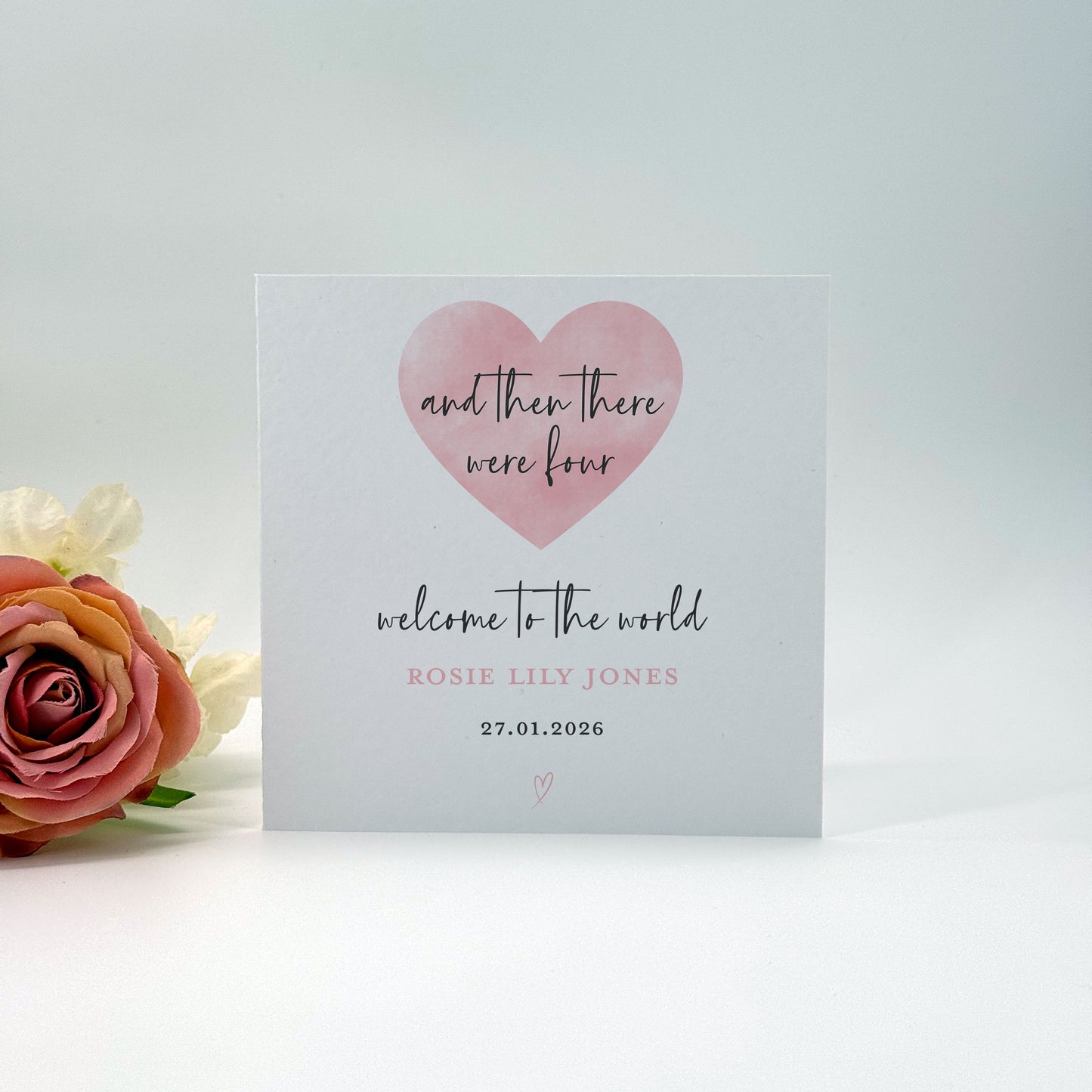 And Then There Were Four Card | Personalised New Baby Girl Card