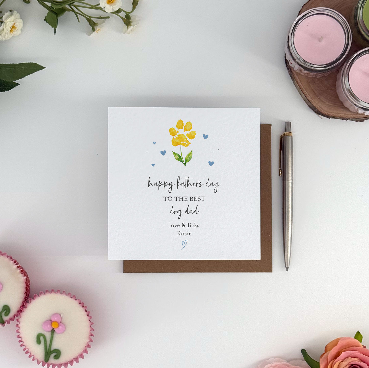 Personalised Paw Print Flower Fathers Day Card From Dogs