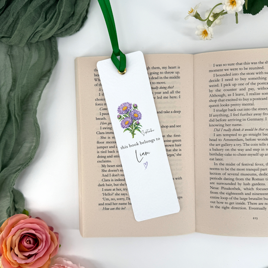 Personalised September Birth Flower Bookmark