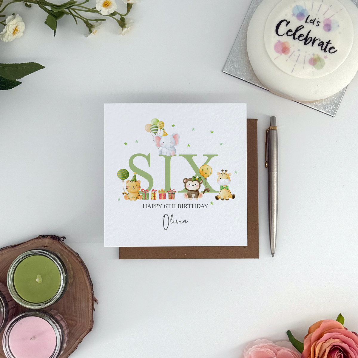 Personalised Animal Themed Sixth Birthday Card