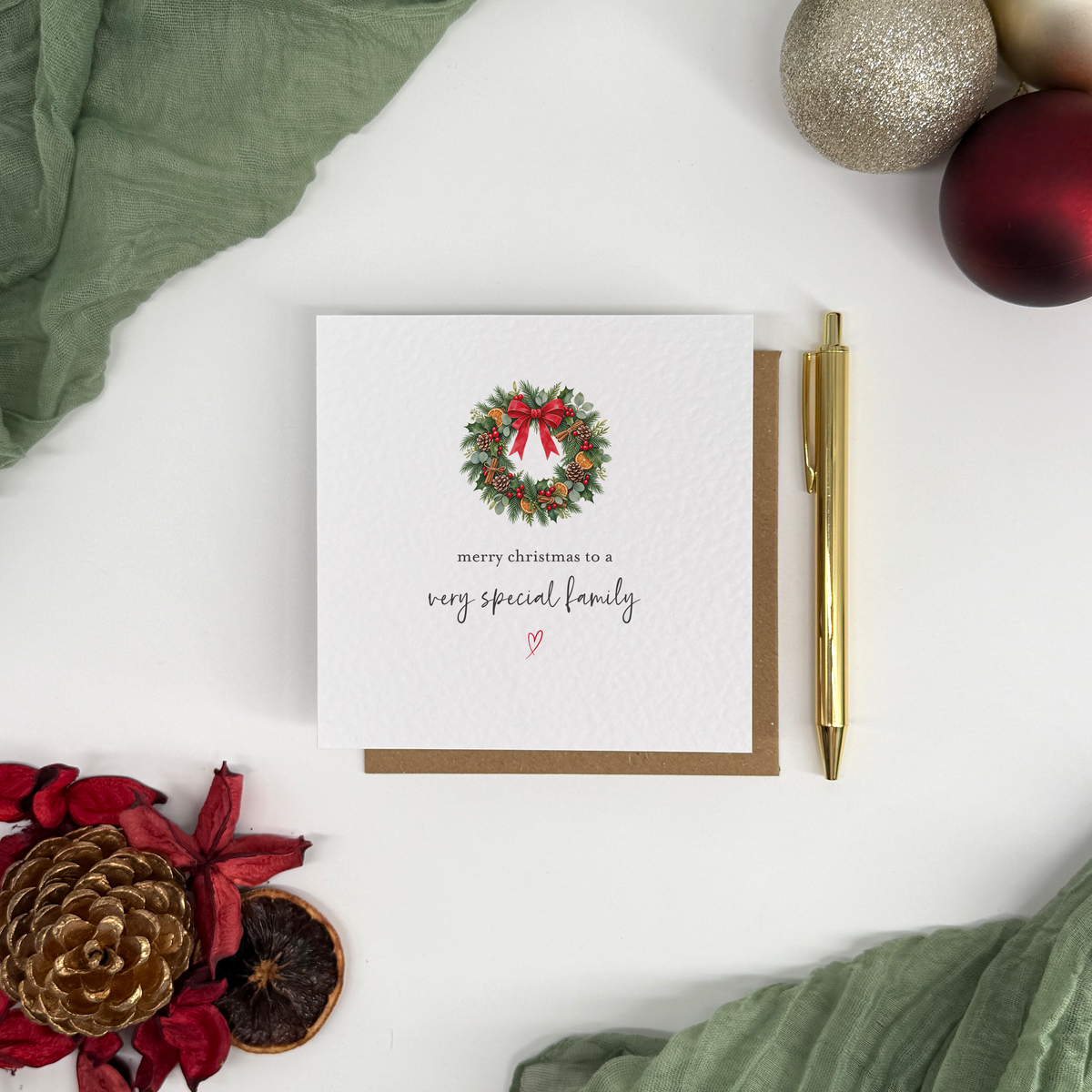 Very Special Family Festive Wreath Christmas Card