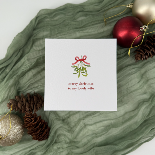 Handmade Christmas Card for Wife – Mistletoe Design, Romantic Gift