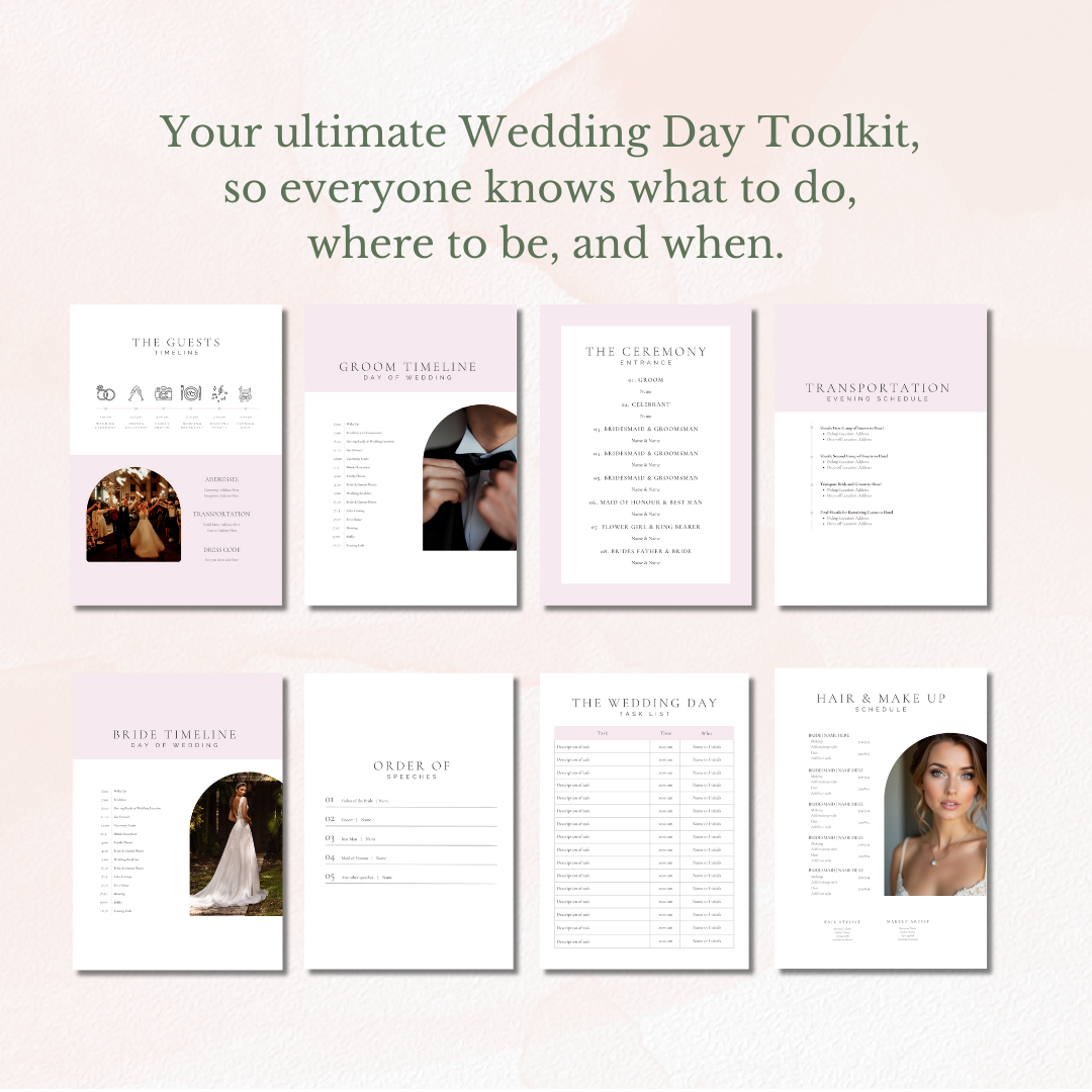 Set of wedding planning checklists on a light pink background